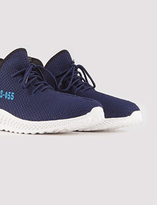 Yazı Motifli Triko Lacivert Bağcıklı Erkek Spor Ayakkabı - Görsel 5