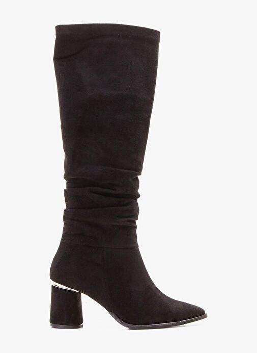 120 Siyah Süet Körüklü Kadın Kalın Topuklu Çizme - Görsel 9