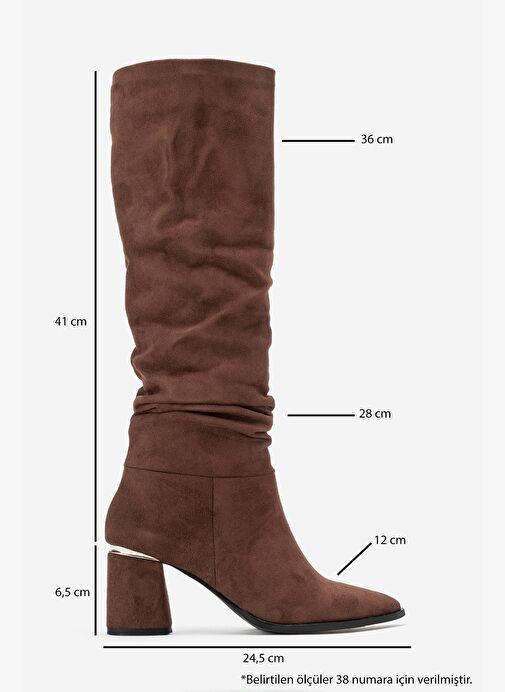 120 Kahverengi Süet Körüklü Kadın Kalın Topuklu Çizme - Görsel 7