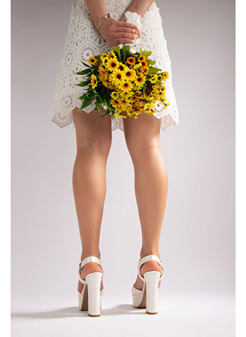 İsabella Kadın Gelinlik Platform Topuklu Abiye Ayakkabı Beyaz Sedef - Görsel 4