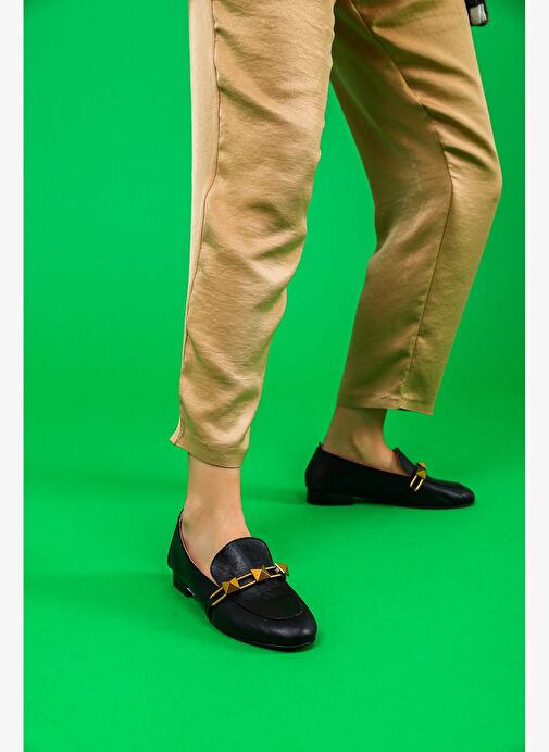 Kalina Gerçek Deri Kadın Loafer Ayakkabı Siyah - Görsel 4