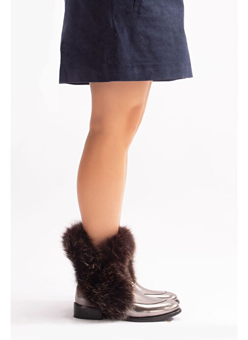 Reina Gerçek Deri Kadın Bot Nikel Deri Kürklü - Görsel 7