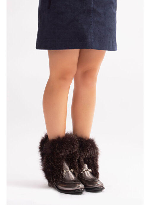 Reina Gerçek Deri Kadın Bot Nikel Deri Kürklü - Görsel 5