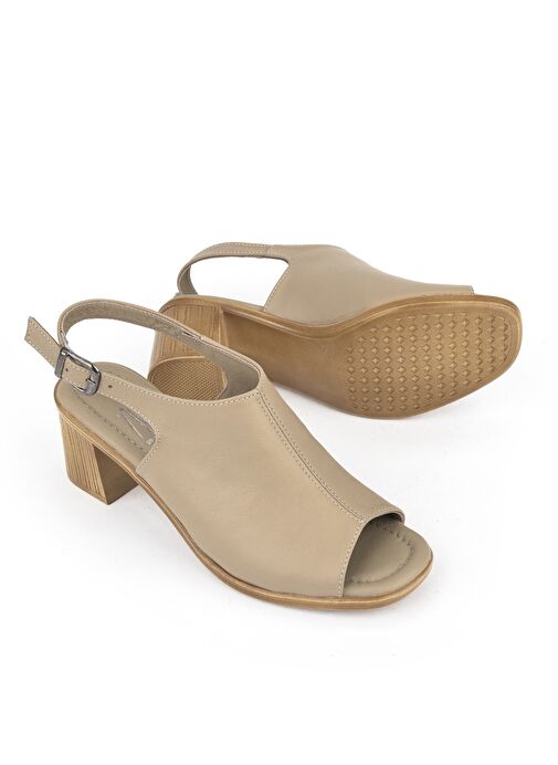 Ziya, Kadın Hakiki Deri Topuklu Sandalet 1511020Z2212 Bej - Görsel 4