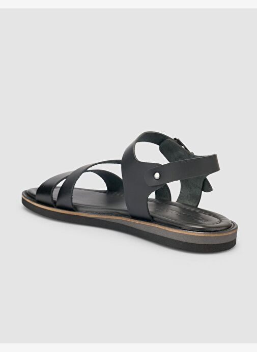 %100 Hakiki Deri Siyah Kadın Sandalet - Görsel 6