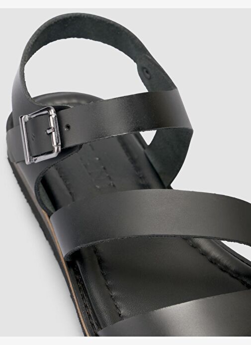 %100 Hakiki Deri Siyah Kadın Sandalet - Görsel 7