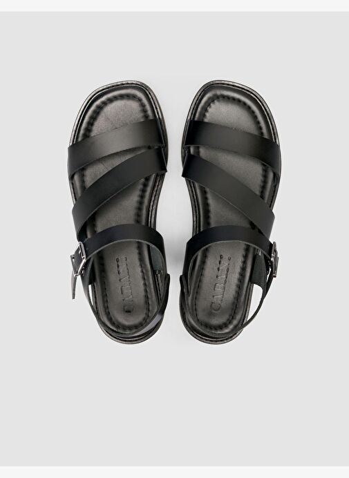 %100 Hakiki Deri Siyah Kadın Sandalet - Görsel 5