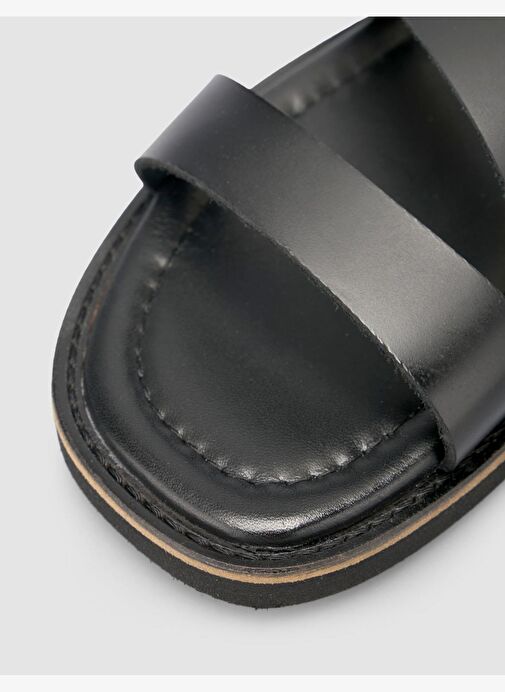 %100 Hakiki Deri Siyah Kadın Sandalet - Görsel 8