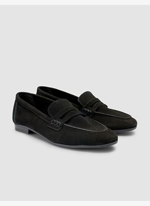 %100 Hakiki Deri Siyah Süet Kadın Loafer - Görsel 3