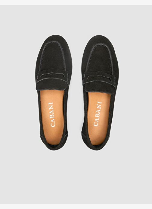 %100 Hakiki Deri Siyah Süet Kadın Loafer - Görsel 5