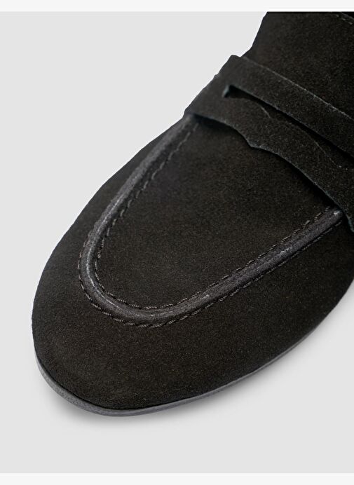 %100 Hakiki Deri Siyah Süet Kadın Loafer - Görsel 8