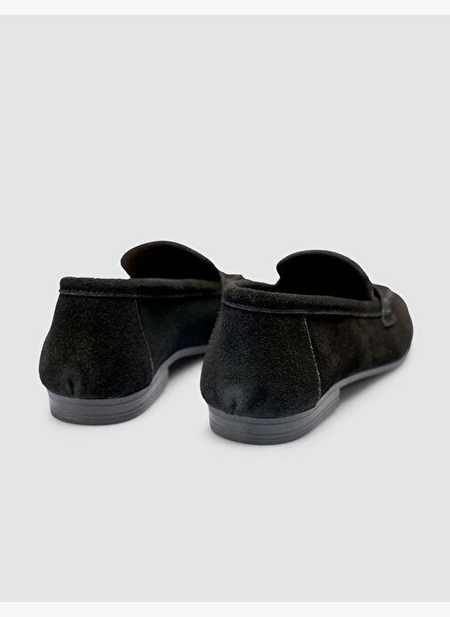%100 Hakiki Deri Siyah Süet Kadın Loafer - Görsel 4