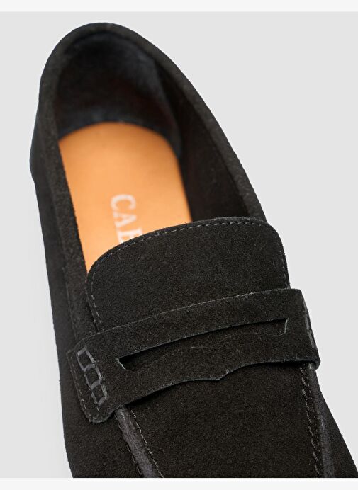 %100 Hakiki Deri Siyah Süet Kadın Loafer - Görsel 7