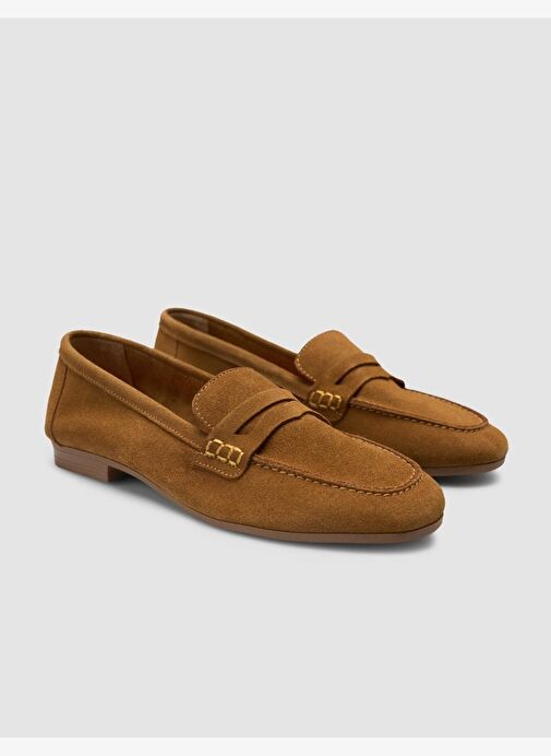 %100 Hakiki Deri Taba Süet Kadın Loafer - Görsel 3