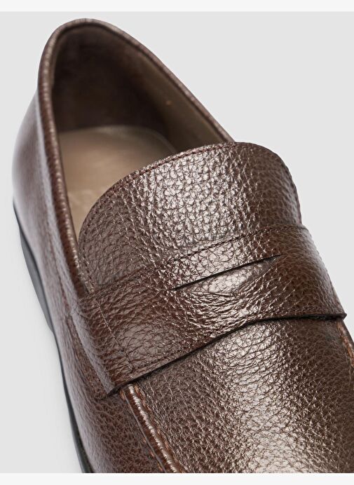 %100 Hakiki Deri Koyu Kahverengi Düz Erkek Loafer - Görsel 7