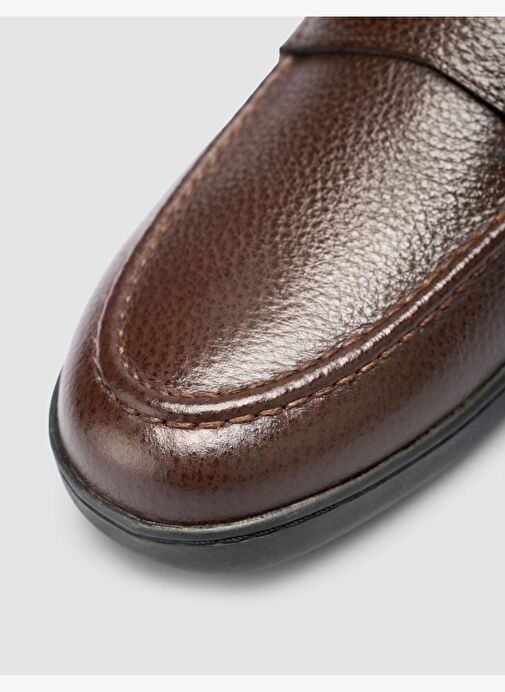 %100 Hakiki Deri Koyu Kahverengi Düz Erkek Loafer - Görsel 8