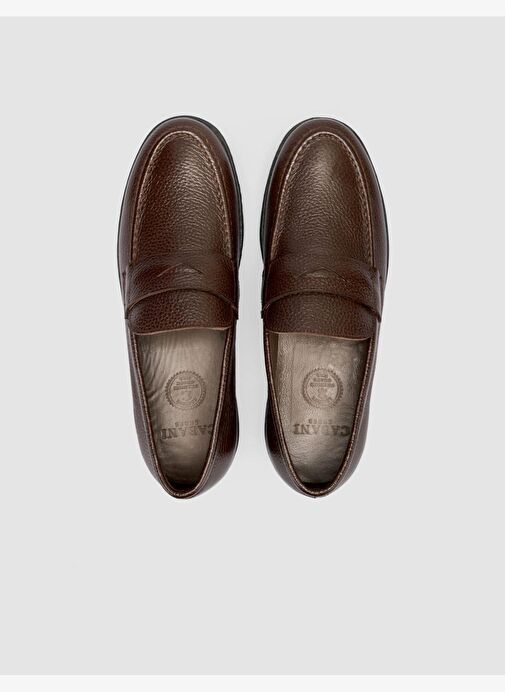 %100 Hakiki Deri Koyu Kahverengi Düz Erkek Loafer - Görsel 5