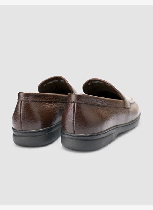 %100 Hakiki Deri Koyu Kahverengi Düz Erkek Loafer - Görsel 4