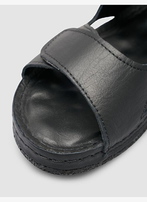 %100 Hakiki Deri Siyah Kadın Sandalet - Görsel 8