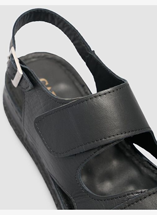 %100 Hakiki Deri Siyah Kadın Sandalet - Görsel 6