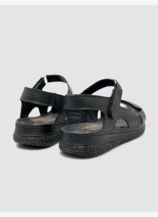 %100 Hakiki Deri Siyah Kadın Sandalet - Görsel 4