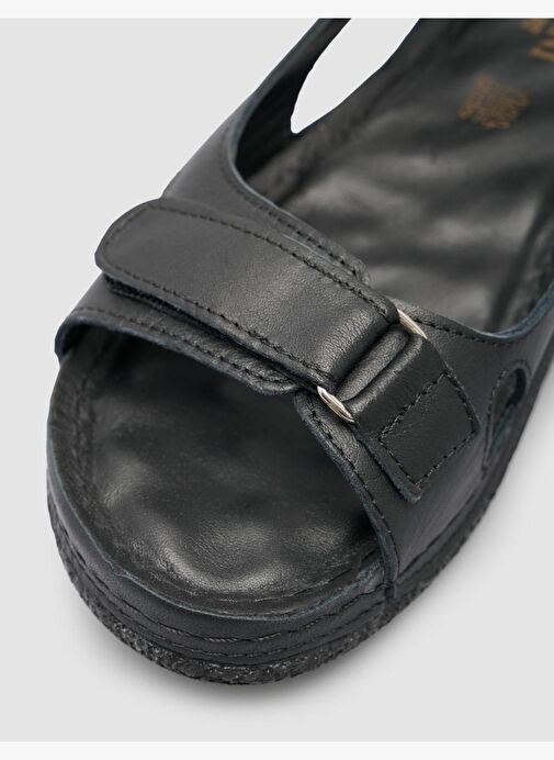 %100 Hakiki Deri Siyah Kadın Sandalet - Görsel 7