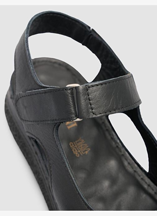 %100 Hakiki Deri Siyah Kadın Sandalet - Görsel 6