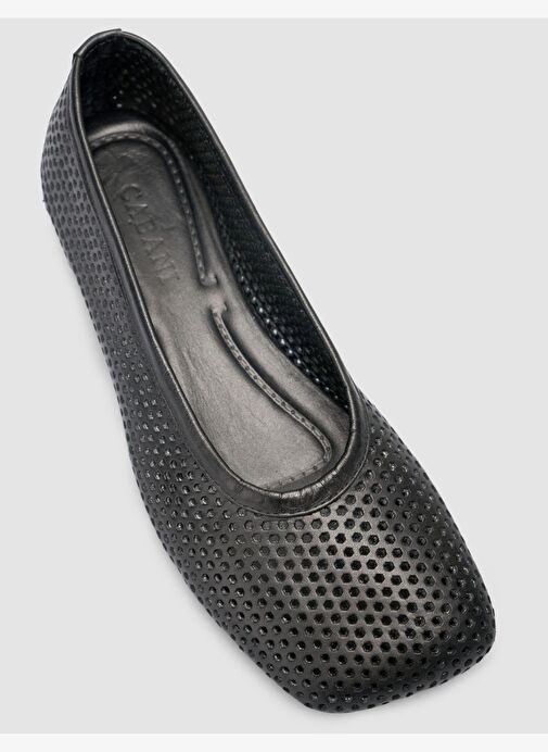 %100 Hakiki Deri Siyah Delikli Kadın Babet - Görsel 7