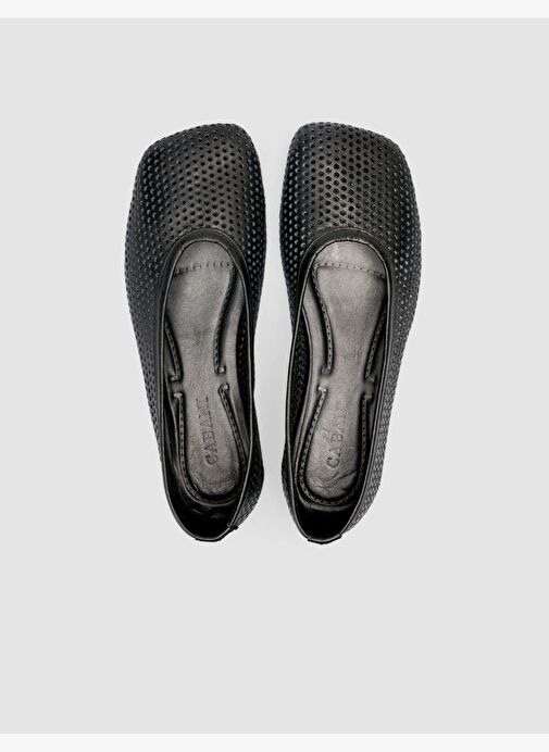 %100 Hakiki Deri Siyah Delikli Kadın Babet - Görsel 5