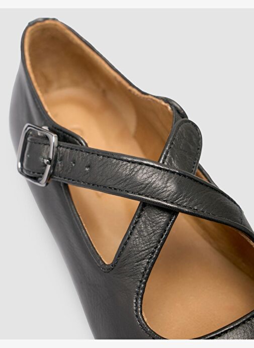 %100 Hakiki Deri Siyah Kadın Babet - Görsel 7