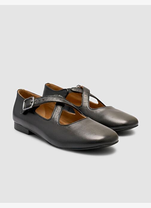 %100 Hakiki Deri Siyah Kadın Babet - Görsel 3