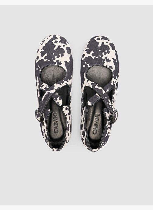 %100 Hakiki Deri Siyah Beyaz Kadın Babet - Görsel 5