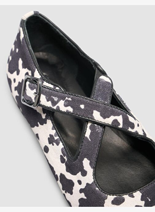 %100 Hakiki Deri Siyah Beyaz Kadın Babet - Görsel 7