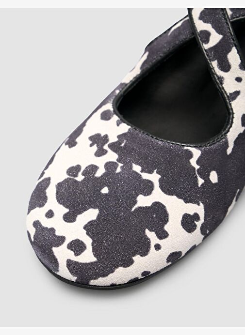 %100 Hakiki Deri Siyah Beyaz Kadın Babet - Görsel 8