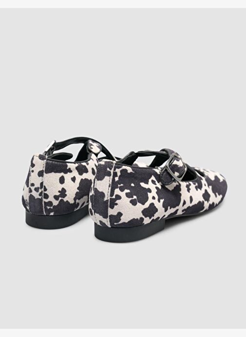 %100 Hakiki Deri Siyah Beyaz Kadın Babet - Görsel 4