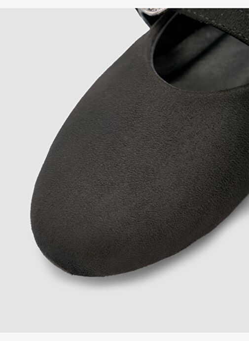 Süet Görünüm Toka Detaylı Siyah Kadın Babet - Görsel 8