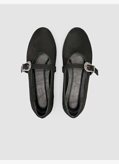 Süet Görünüm Toka Detaylı Siyah Kadın Babet - Görsel 5