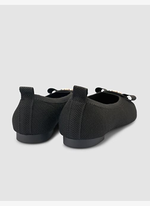 Triko Toka Detaylı Siyah Kadın Babet - Görsel 4