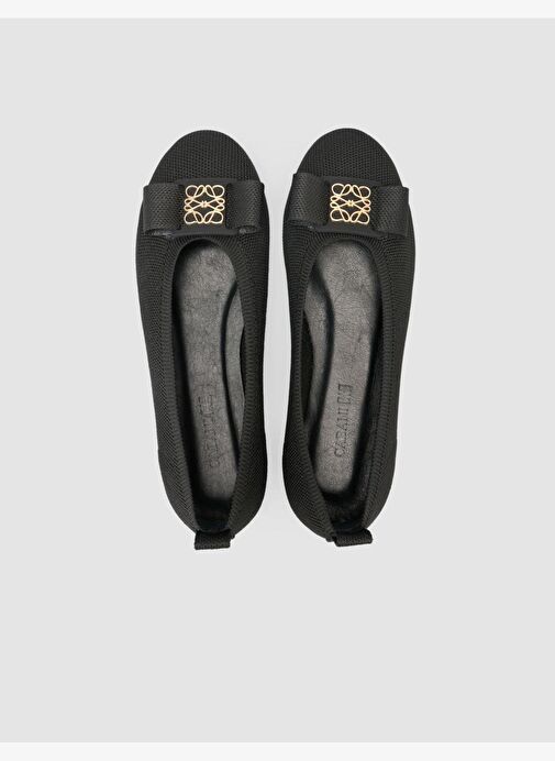 Triko Toka Detaylı Siyah Kadın Babet - Görsel 5