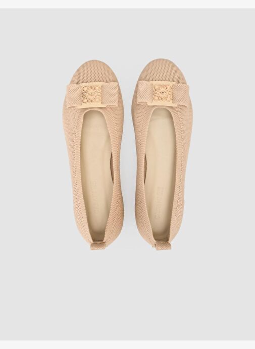 Triko Toka Detaylı Bej Kadın Babet - Görsel 5