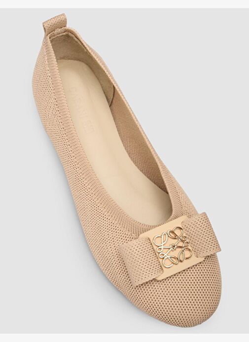 Triko Toka Detaylı Bej Kadın Babet - Görsel 7