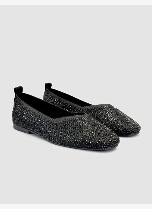 Kumaş Taşlı Siyah Kadın Babet - Görsel 3