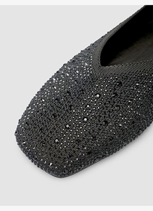 Kumaş Taşlı Siyah Kadın Babet - Görsel 8