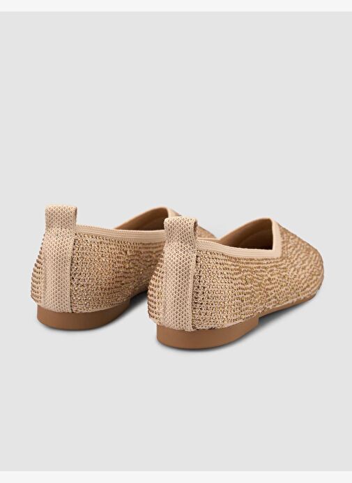 Kumaş Taşlı Bej Kadın Babet - Görsel 4