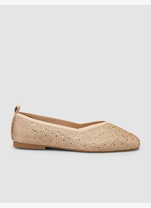 Kumaş Taşlı Bej Kadın Babet - Görsel 2