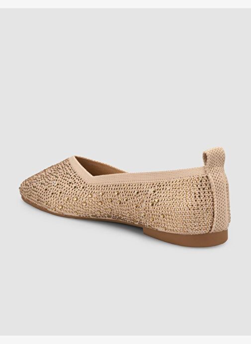 Kumaş Taşlı Bej Kadın Babet - Görsel 6