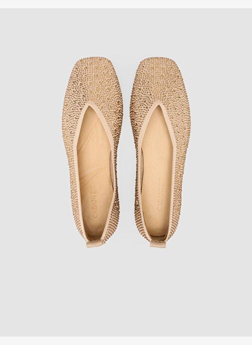 Kumaş Taşlı Bej Kadın Babet - Görsel 5