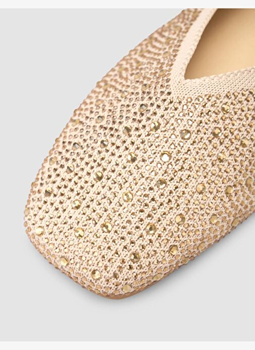 Kumaş Taşlı Bej Kadın Babet - Görsel 8