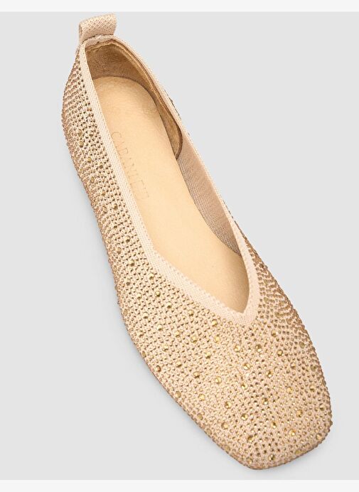 Kumaş Taşlı Bej Kadın Babet - Görsel 7