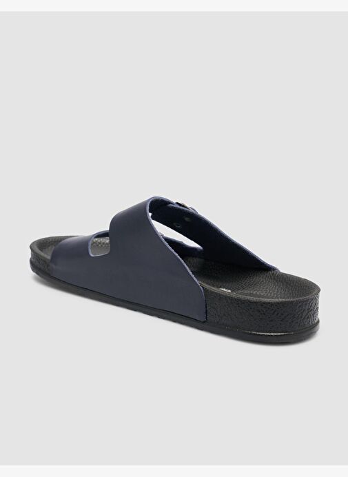 %100 Hakiki Deri Toka Detaylı Lacivert Erkek Terlik - Görsel 6